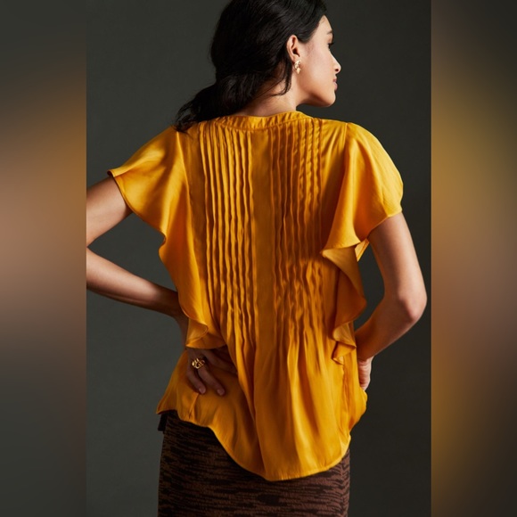 ✨ Anthropologie Ruffled Pintucked Blouse Sz MP - Picture 4 of 8